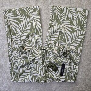 Tahari Pants Womens Large Linen Blend Green Wide Leg Crop Floral Palm Coastal